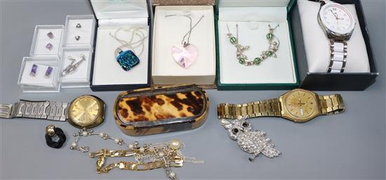 Collection of silver and other costume jewellery, watches, etc.